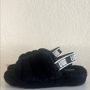 UGG Black Fluffy Slippers